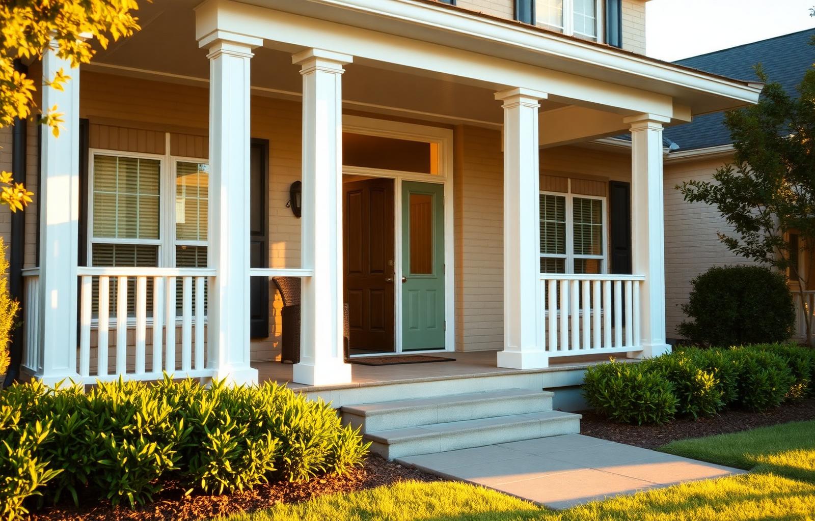 Welcoming front porch of a sober living home